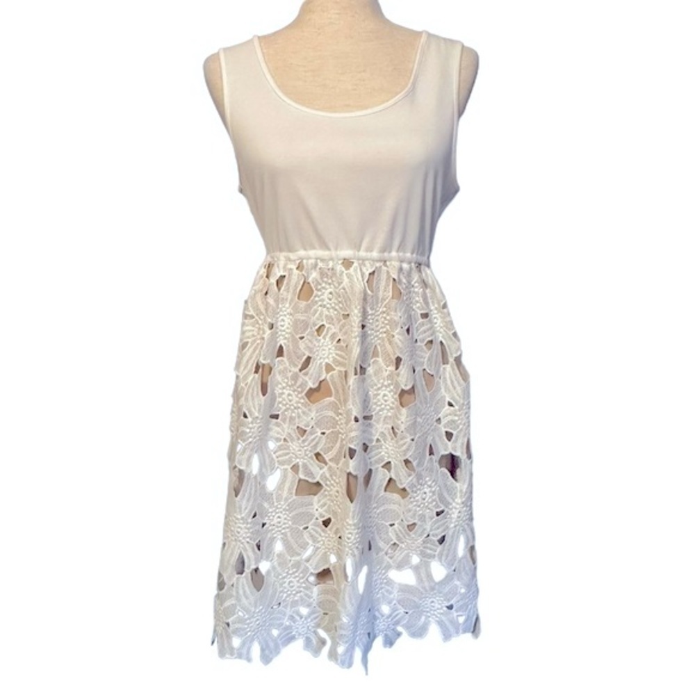 Judith March Crochet Lace Floral Boho Coquette Beach Resort Mini Dress Large